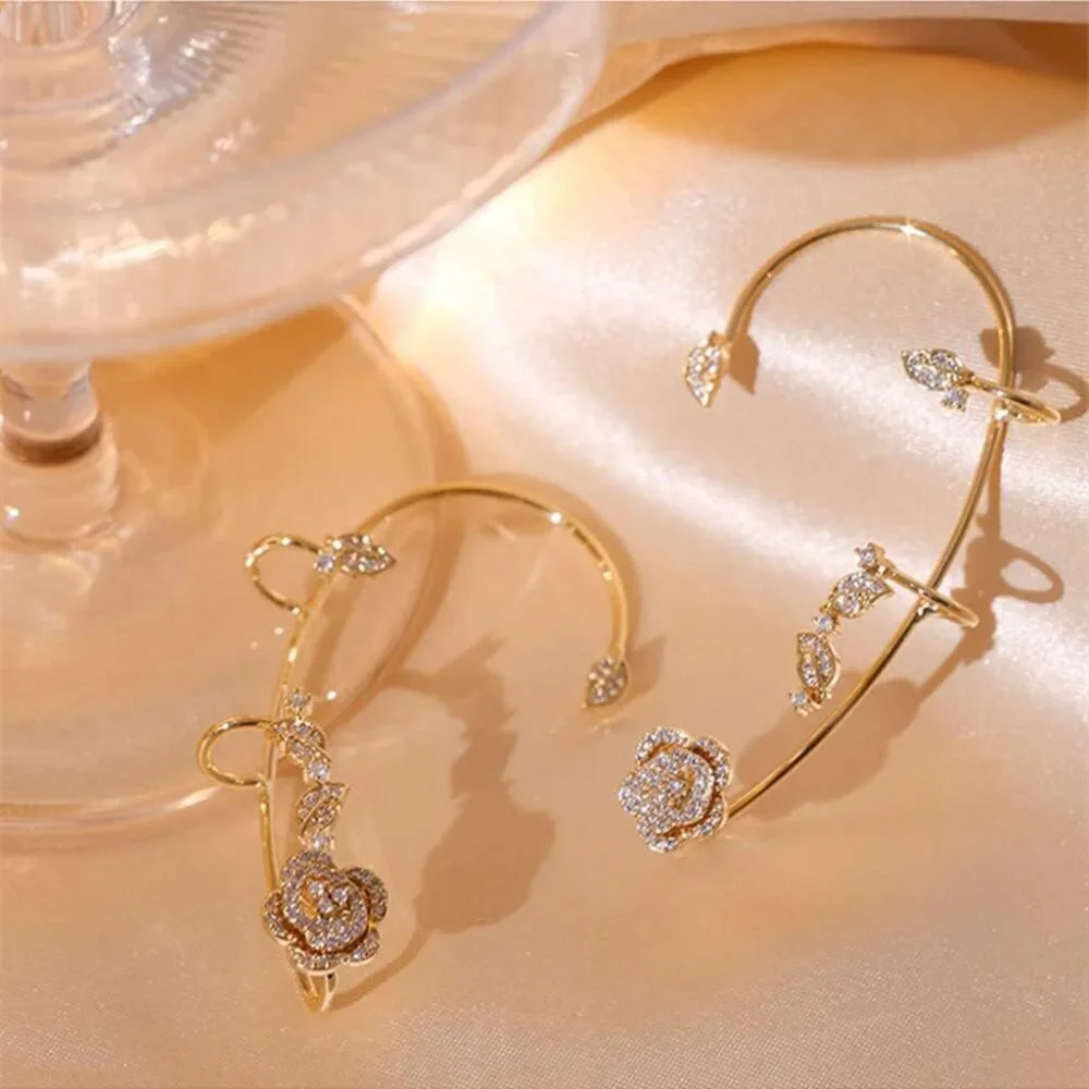Women's Clip-On Earrings Rose Flower Zircon Non Pierced Zinc Jewelry